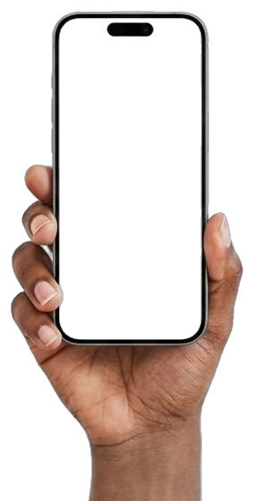 A hand holding a phone showing local search results, with the business ranking climbing to number one